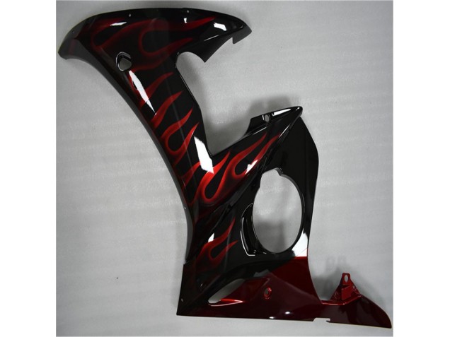 Plástico Yamaha R6 2003-2005 - Negro Rojo Llama Plástico Yamaha R6 2003-2005 - Negro Rojo Llama