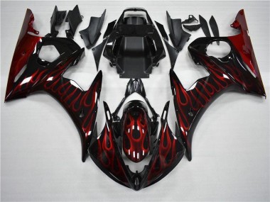 Plástico Yamaha R6 2003-2005 - Negro Rojo Llama